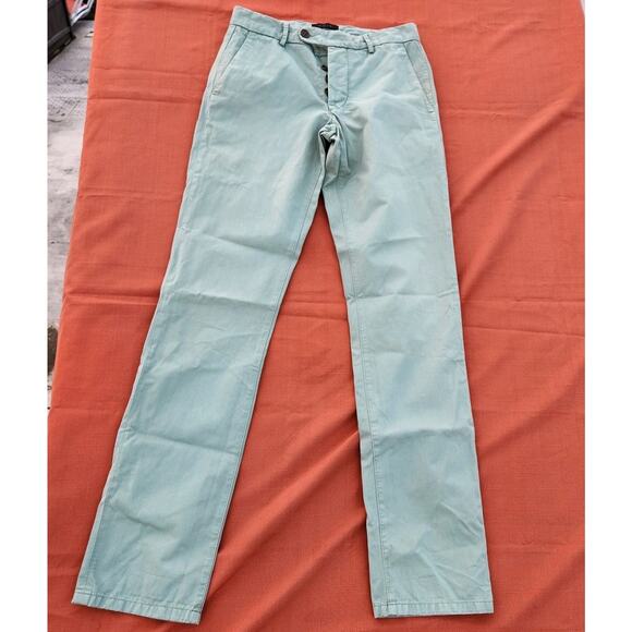 UNIS Men's Green Gio Slim-Fit Mid-Rise Pants 30x33 Classic Button Fly Slacks - Picture 1 of 8